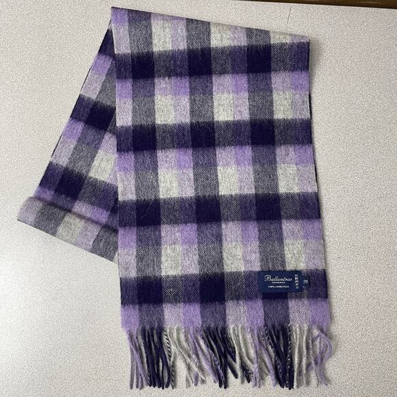 Ballantrae 100% Lambswool Scarf Purple Check Fringe Outdoors Neck Warmer Woven * - Picture 2 of 7